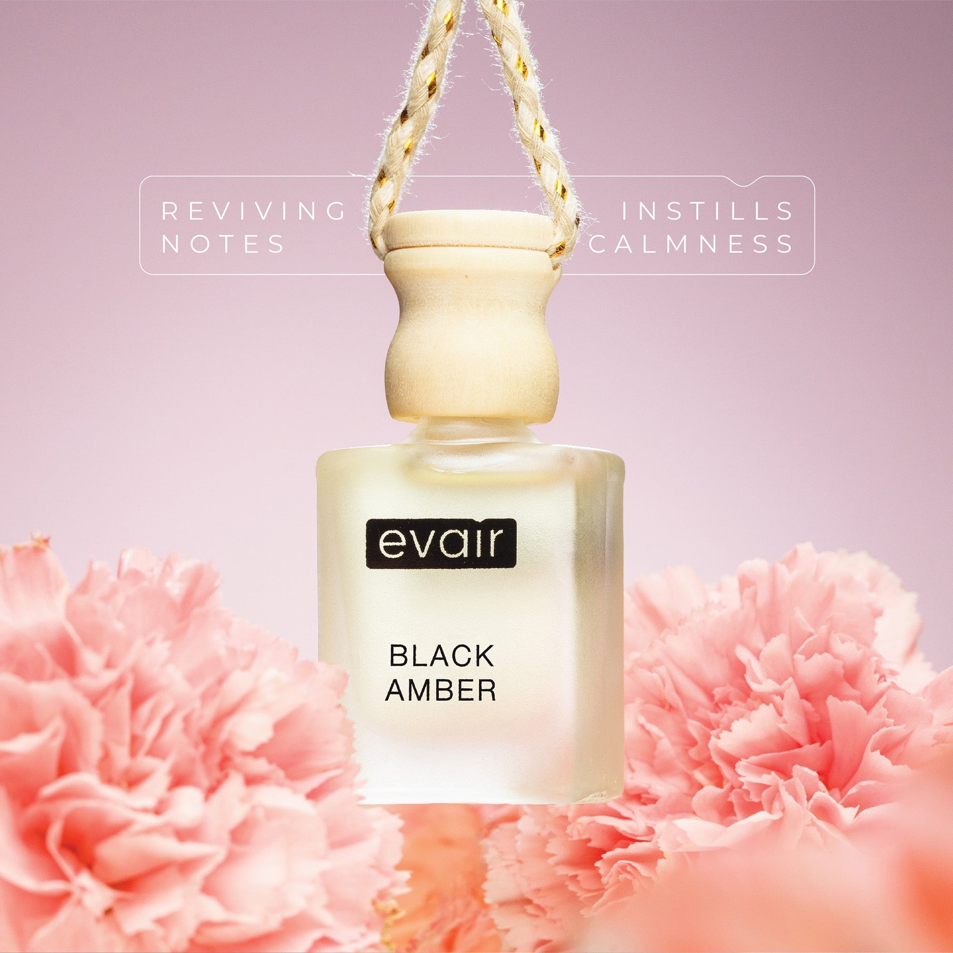 Evair Black Amber Car Perfume Glass Bottle wiith flowers