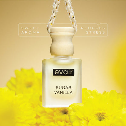 Evair Sugar Vanilla Car Air Freshener Glass Bottle wiith flowers