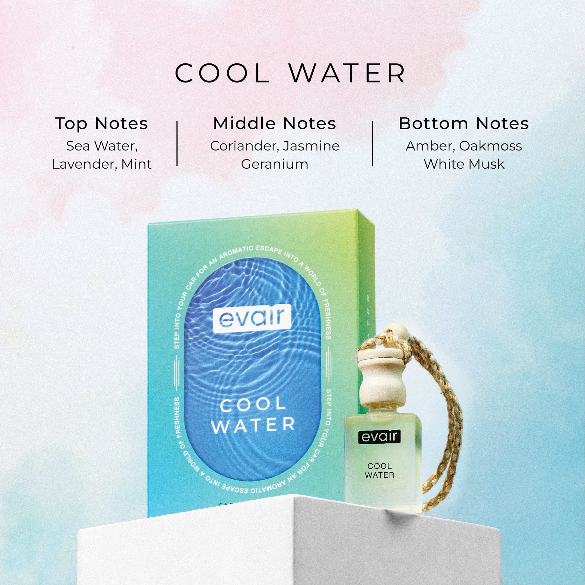 Different Notes of Evairs Cool Water Car Air Freshener