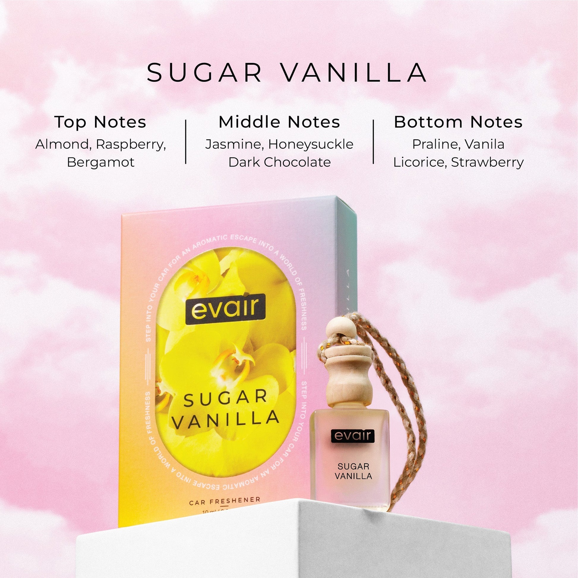 Different Notes of Evairs Sugar Vanilla Car Perfume