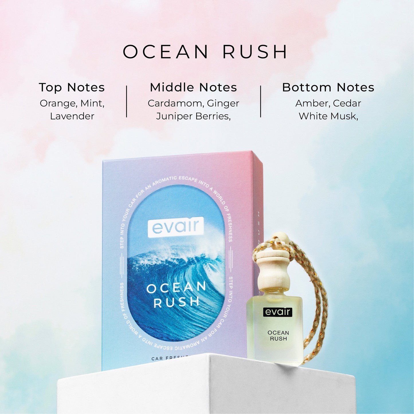 Different Notes of Evairs Ocean Rush Long Lasting Car Perfume