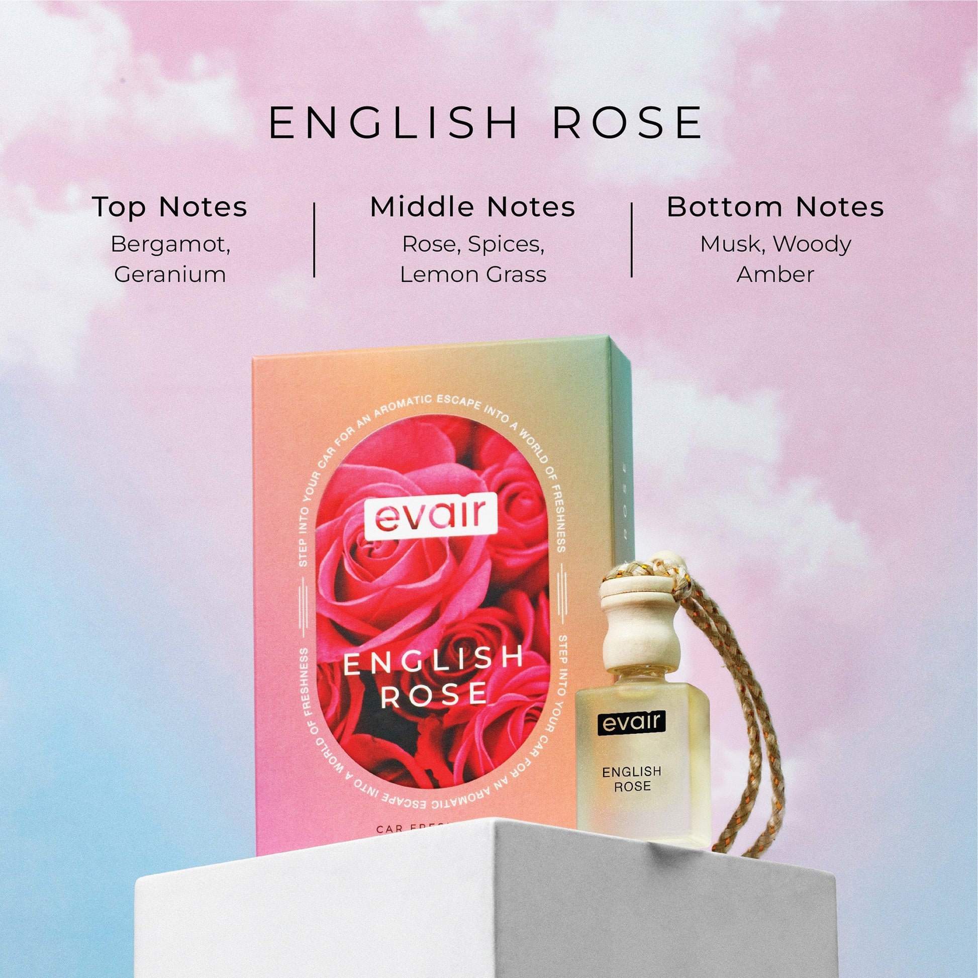 Different Notes of Evairs English Rose Car Perfume