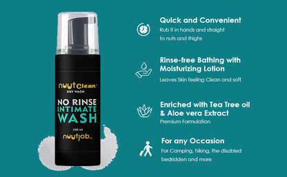 Nuutclean Dry Wash - Rinse Free Formula to refresh your skin in the jiffy (100 ml)