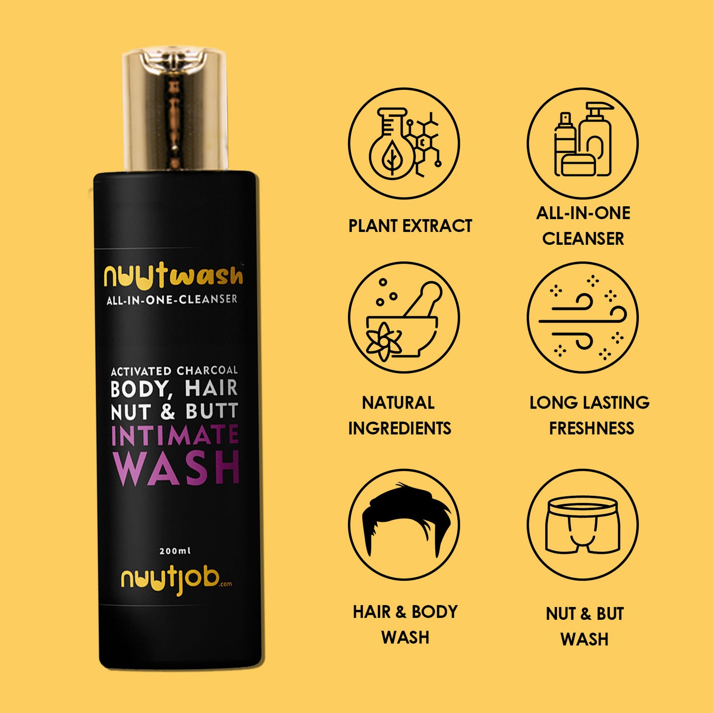 Nuutwash All in one cleanser with activated charcoal and enriched with essential oils (200 ml)