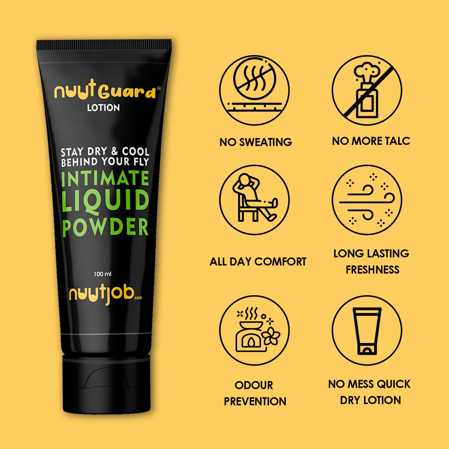 NuutGuard Lotion - Anti-Chaffing Liquid Powder to keep your skin dry and sweat free (100 ml)