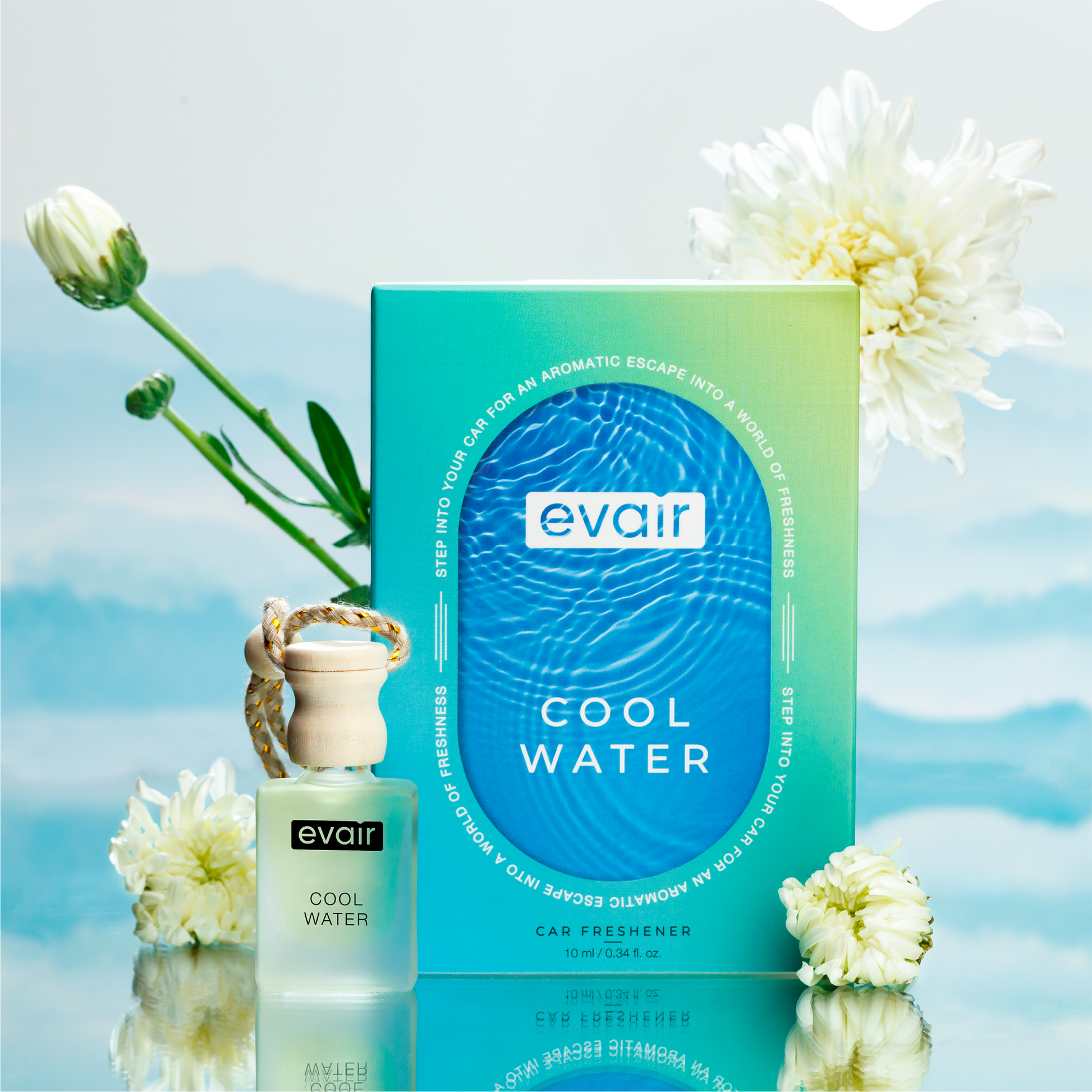 Evair Cool Water Car Perfume with Flowers on side