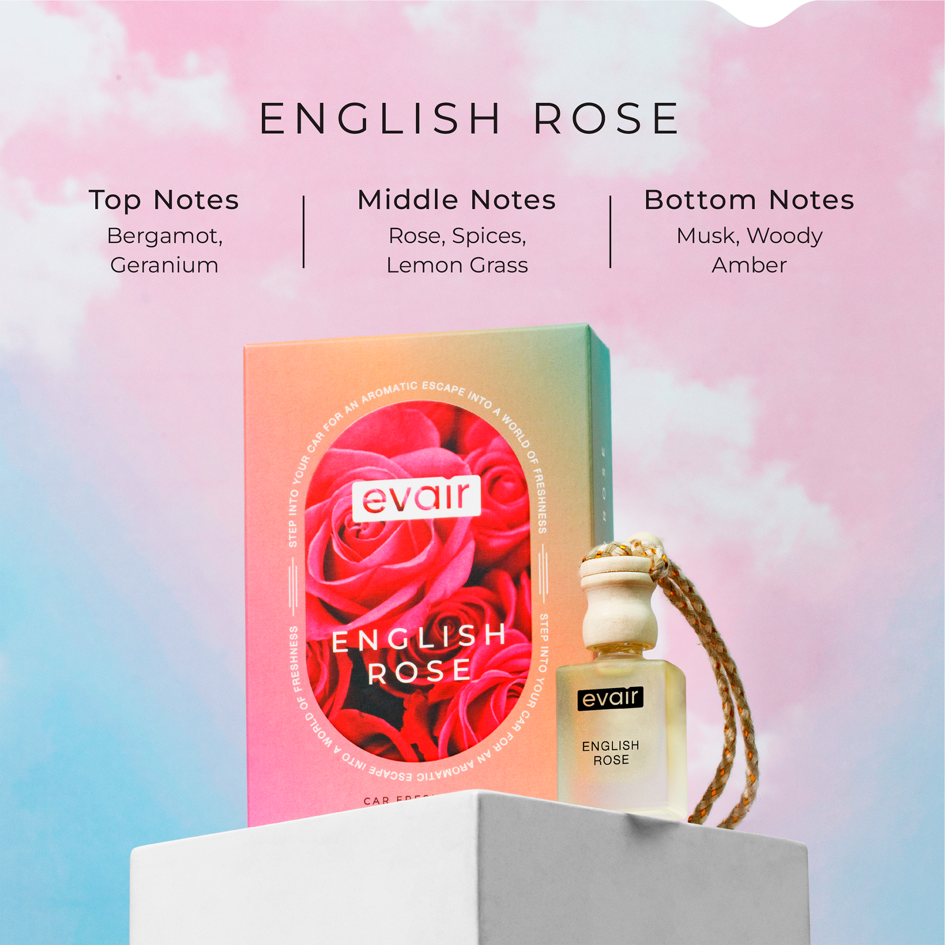 Different Notes of Evairs English Rose Car Perfume