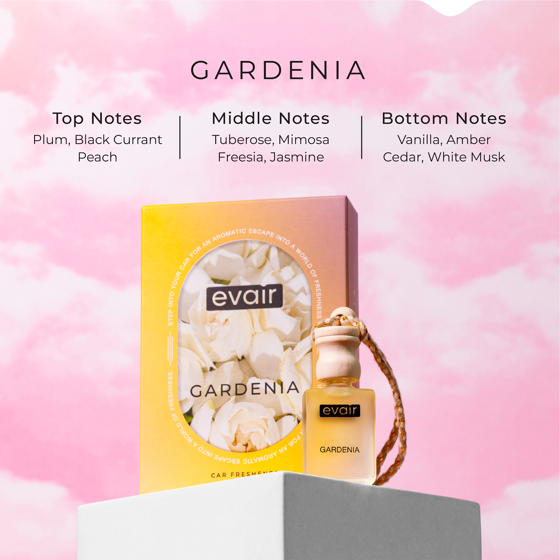 Different Notes of Evairs Gardenia Car Perfume