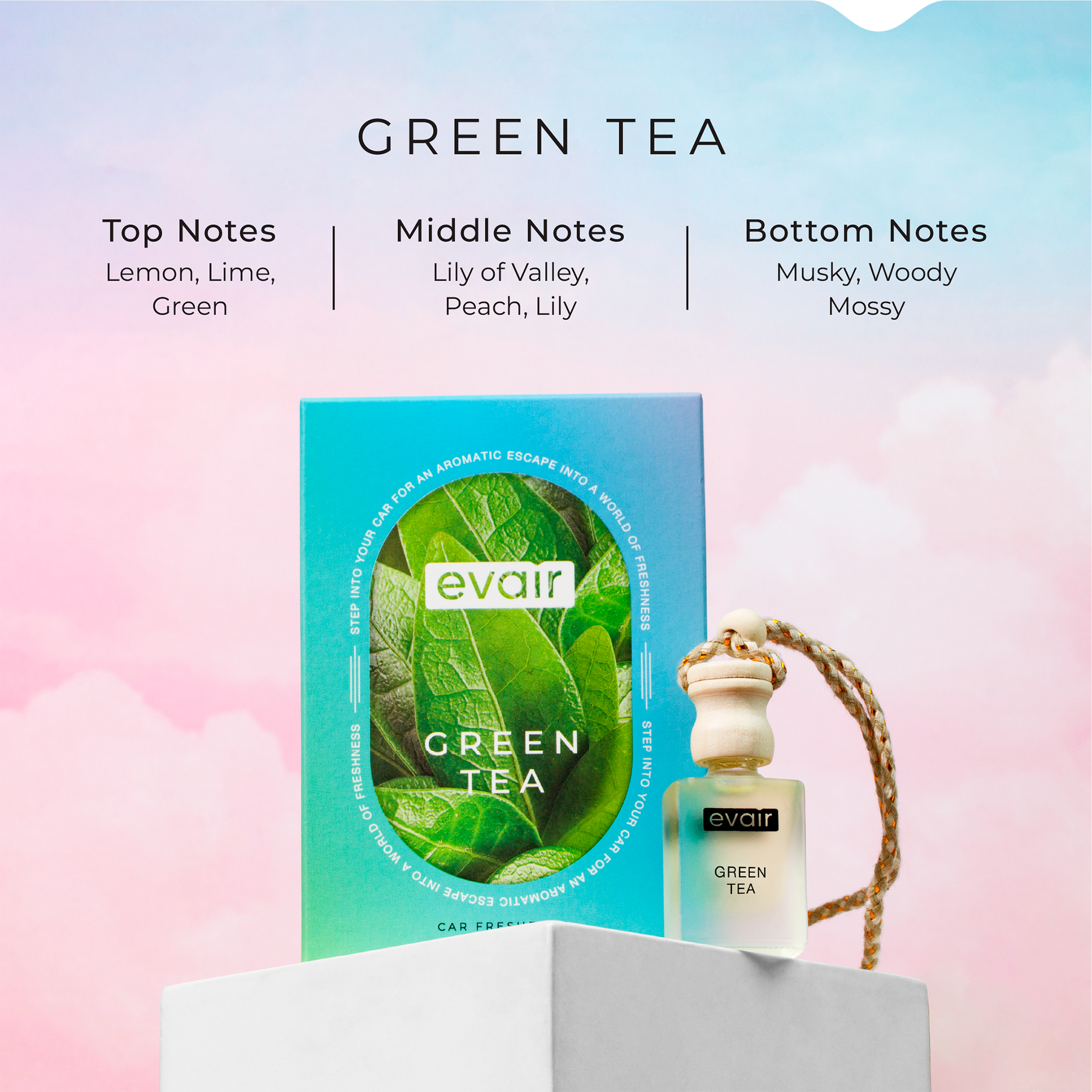 Different Notes of Evairs Green Tea Car Perfume