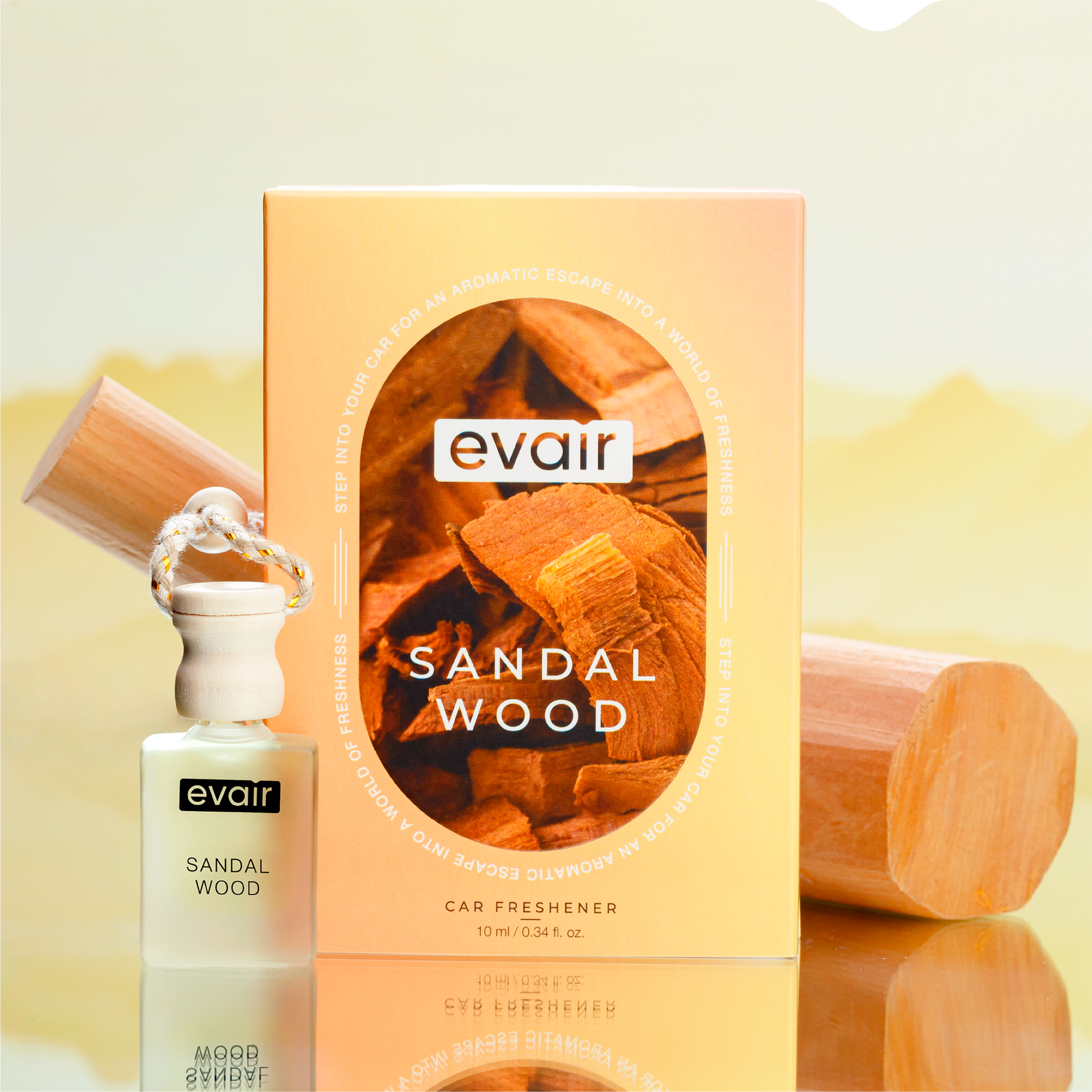 Evair Sandalwood Car Perfume with Sandalwood on side