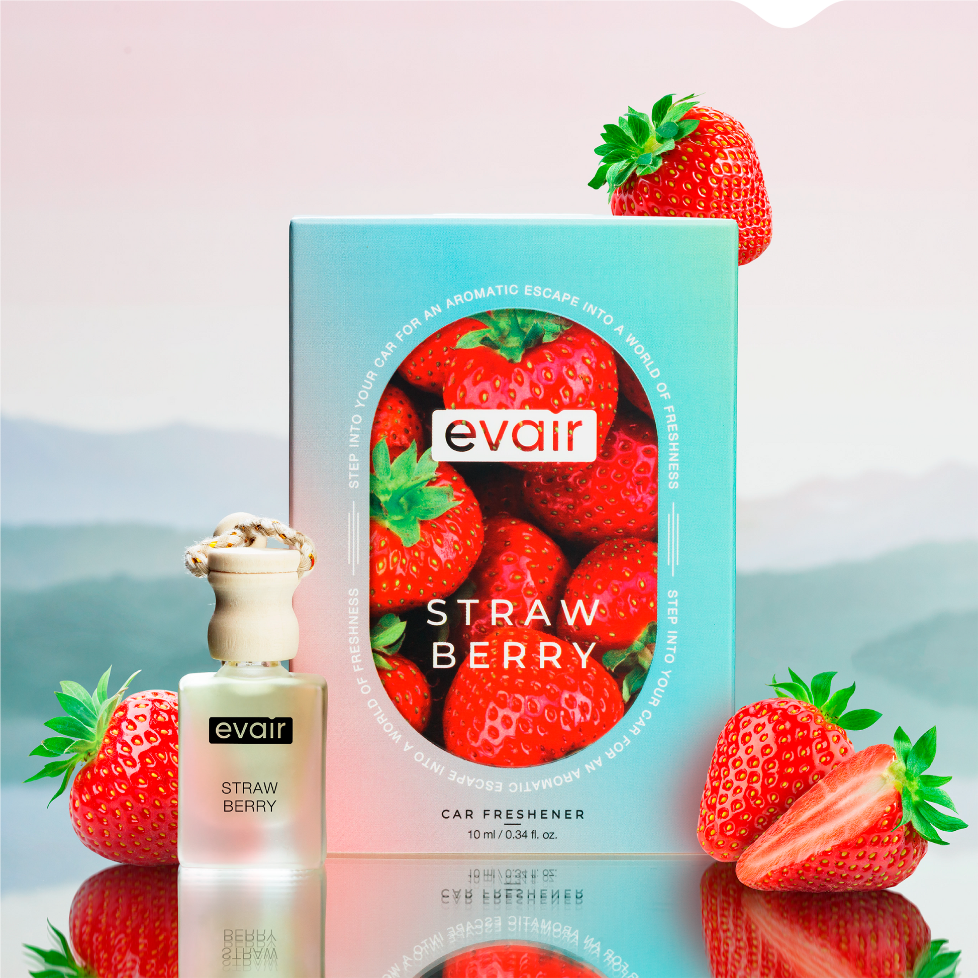 Evair Strawberry Car Air Freshener with Strawberry on side