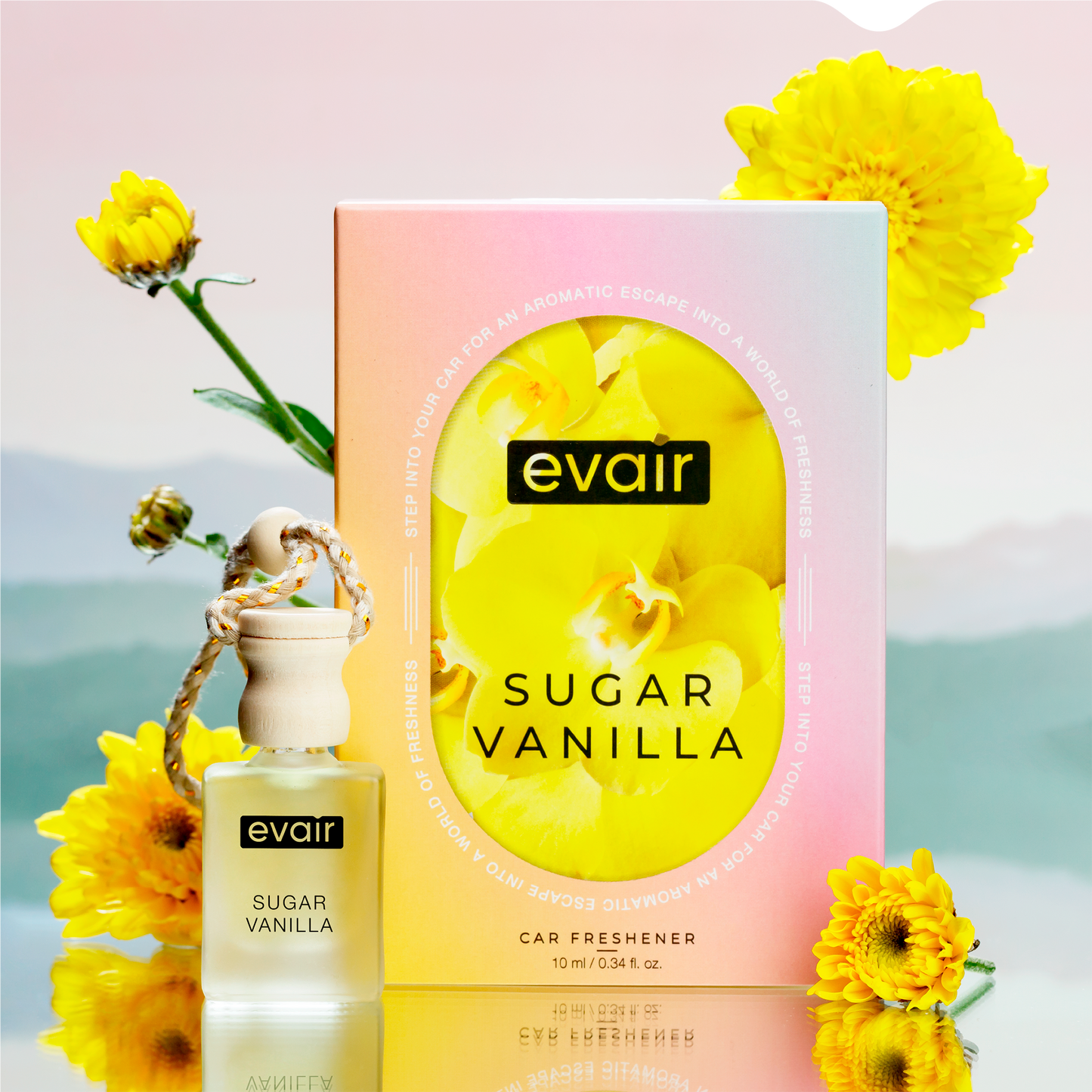 Evair Vanilla Car Air Freshener with Flowers on side