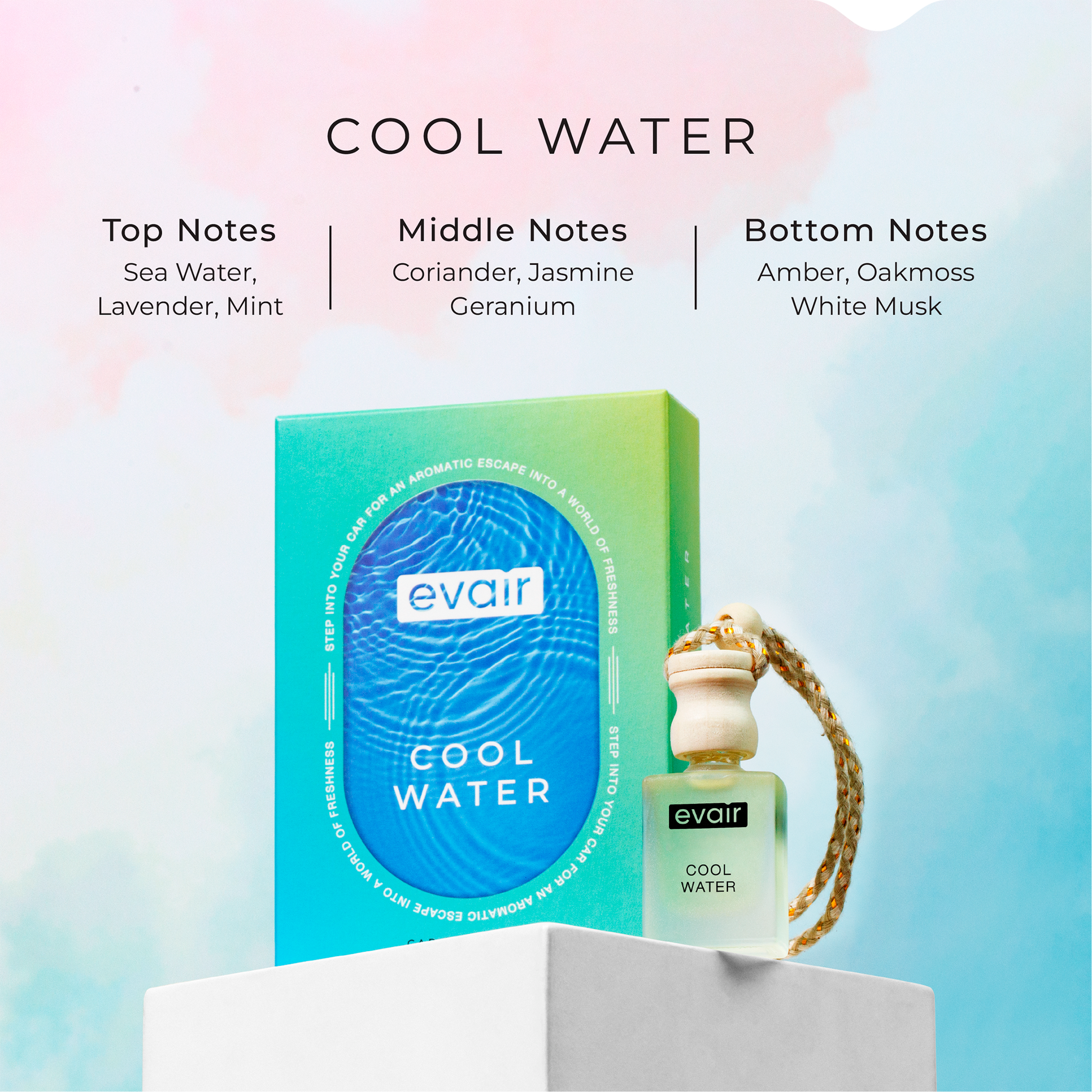 Different Notes of Evairs Cool Water Car Air Freshener