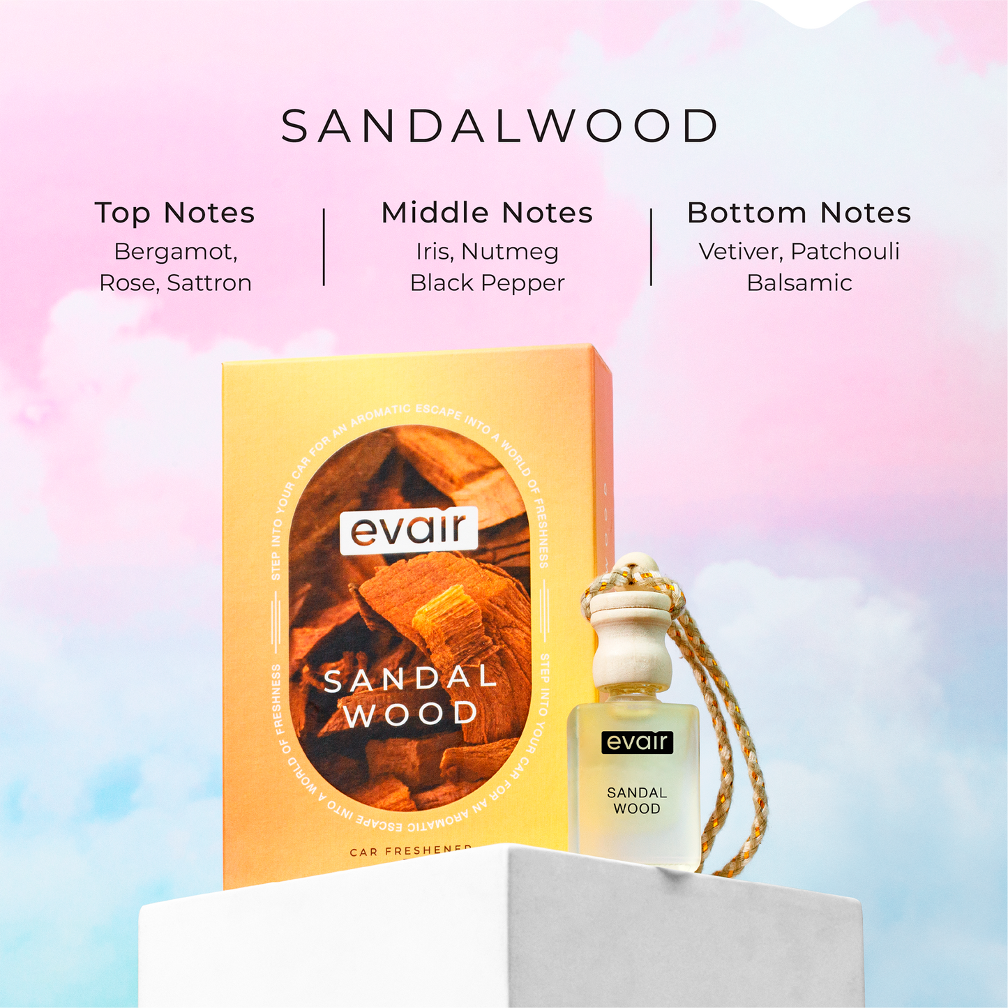 Different Notes of Evairs Sandalwood Car Air Freshener